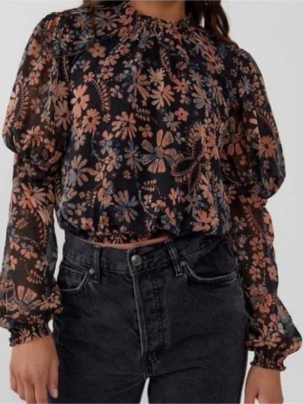 Free People Clarissa Printed Blouse - Midnight Combo Floral - Size M